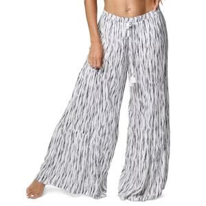 NEW J Valdi Beach Pants Small Black & White Print Wide Leg Tiered Boho Peasant